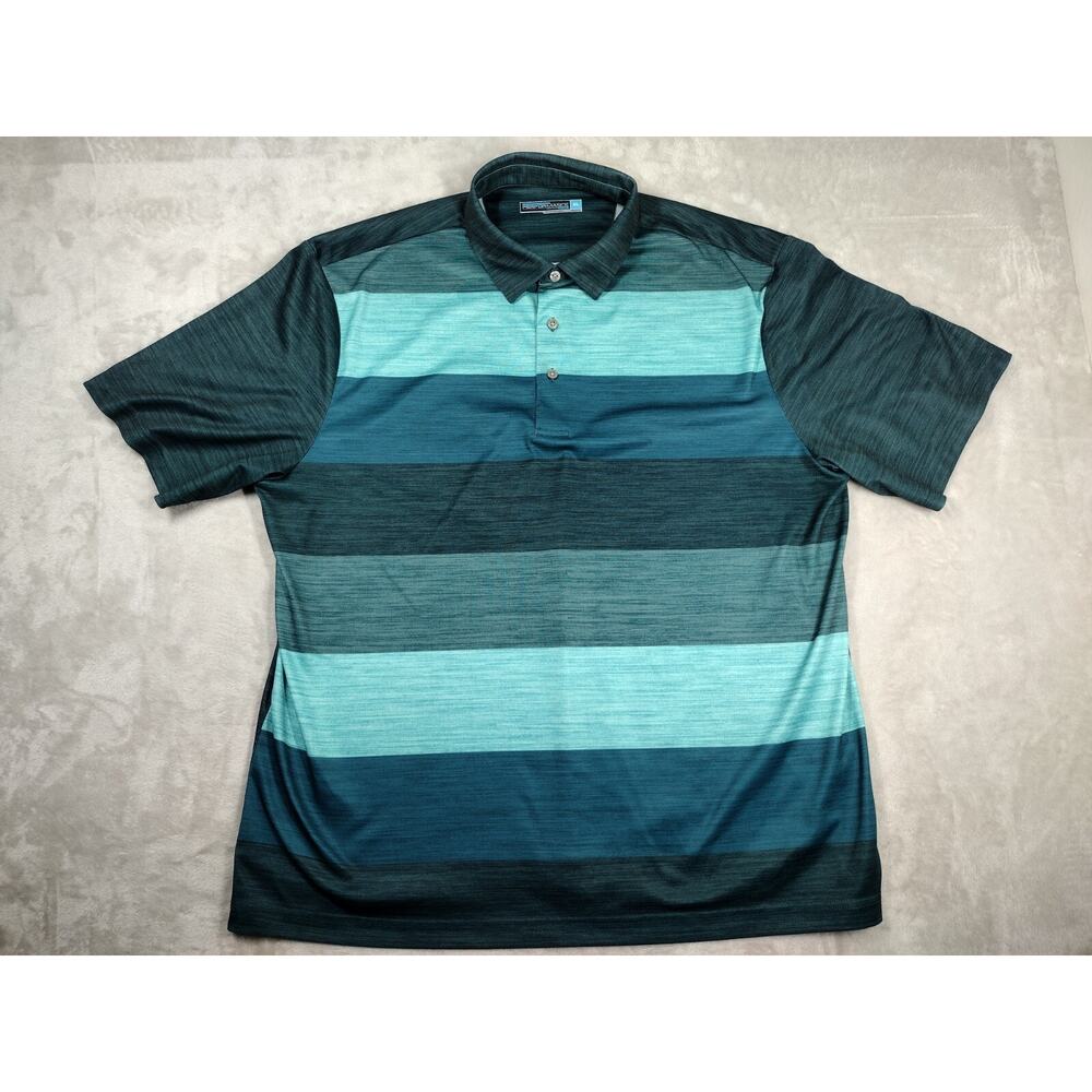 Roundtree & Yorke Performance Mens XL Polo Shirt Green Stripe